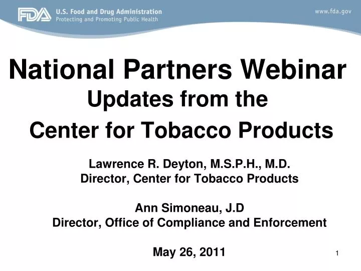 national partners webinar updates from the center for tobacco products
