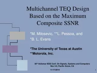 Multichannel TEQ Design Based on the Maximum Composite SSNR