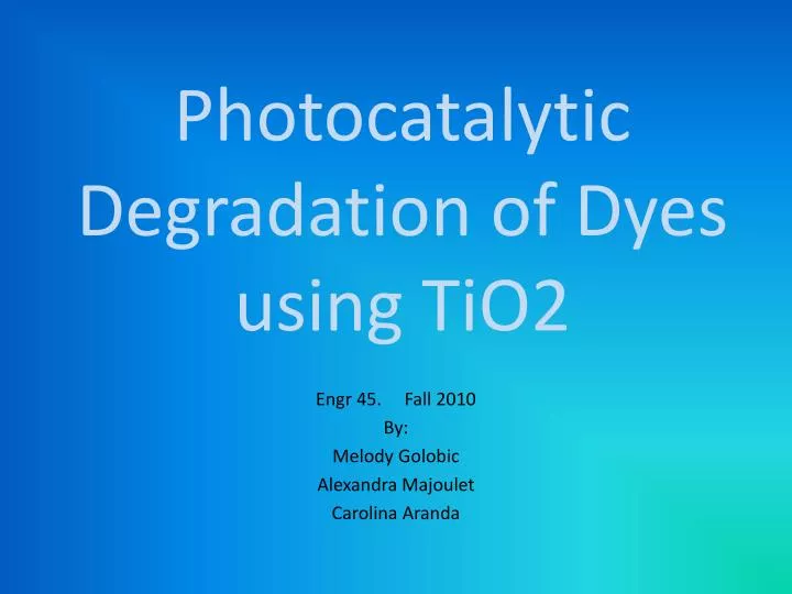 photocatalytic degradation of dyes using tio2