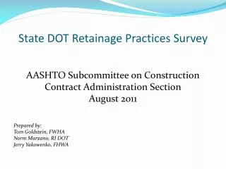 State DOT Retainage Practices Survey