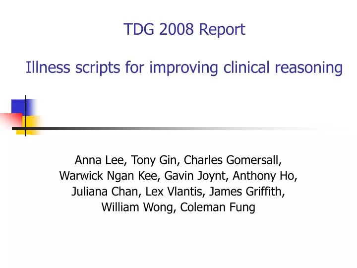 tdg 2008 report illness scripts for improving clinical reasoning