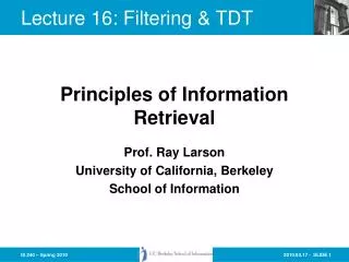 Lecture 16: Filtering &amp; TDT