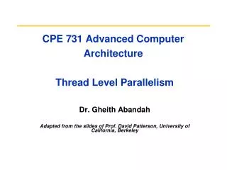 cpe 731 advanced computer architecture thread level parallelism