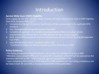 Service Wide Exam (SWE) Eligibility: