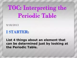 TOC: Interpreting the Periodic Table