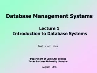 Database Management Systems Lecture 1 Introduction to Database Systems