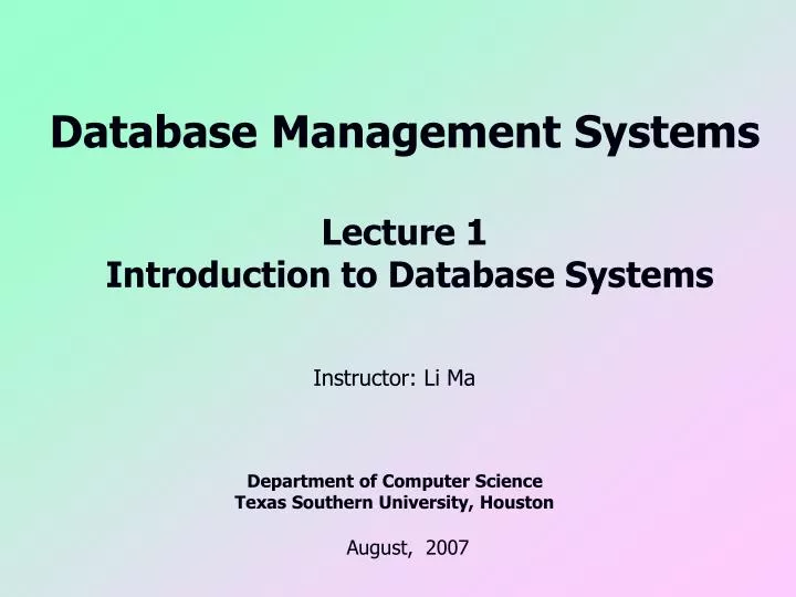 database management systems lecture 1 introduction to database systems