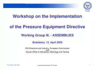 Workshop on the Implementation of the Pressure Equipment Directive