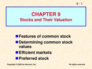 CHAPTER 9 Stocks and Their Valuation