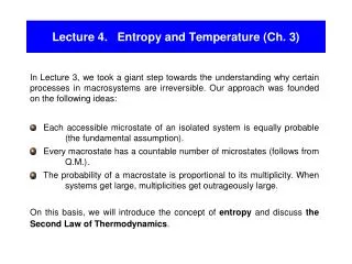 Lecture 4. Entropy and Temperature (Ch. 3)