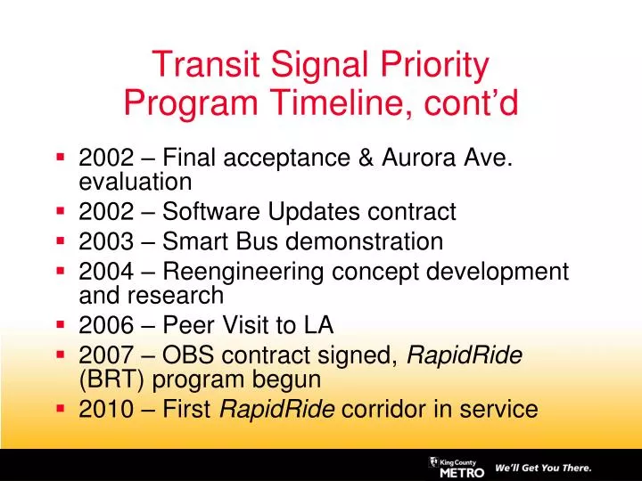 transit signal priority program timeline cont d