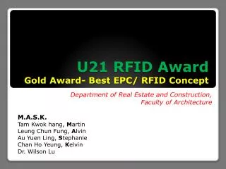 U21 RFID Award Gold Award- Best EPC/ RFID Concept