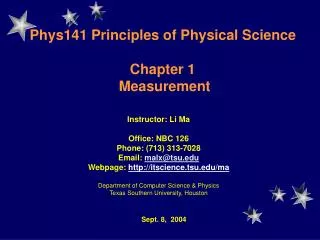 Phys141 Principles of Physical Science Chapter 1 Measurement