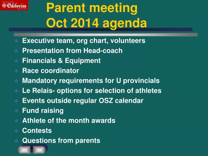 parent meeting oct 2014 agenda