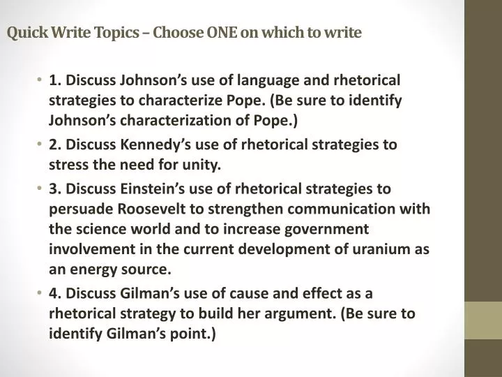 quick write topics choose one on which to write
