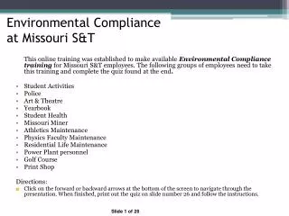 Environmental Compliance at Missouri S&amp;T