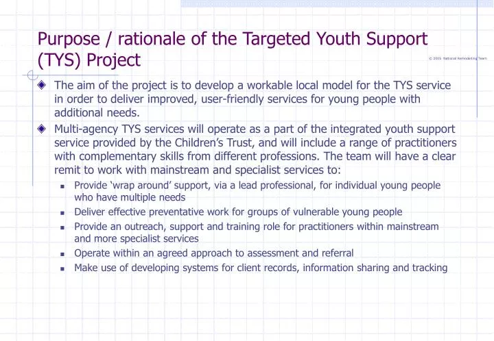 purpose rationale of the targeted youth support tys project