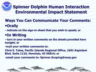 Spinner Dolphin Human Interaction Environmental Impact Statement