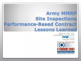 Army MMRP Site Inspections Performance-Based Contract Lessons Learned