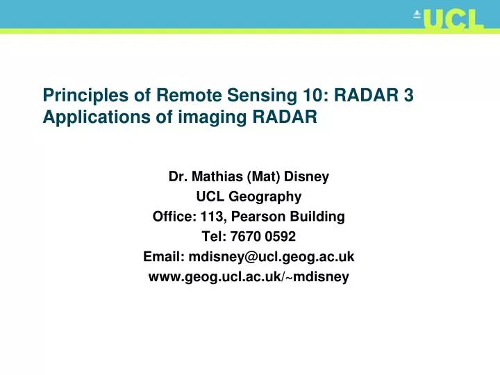 principles of remote sensing 10 radar 3 applications of imaging radar