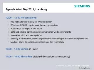 Agenda Wind Day 2011, Hamburg