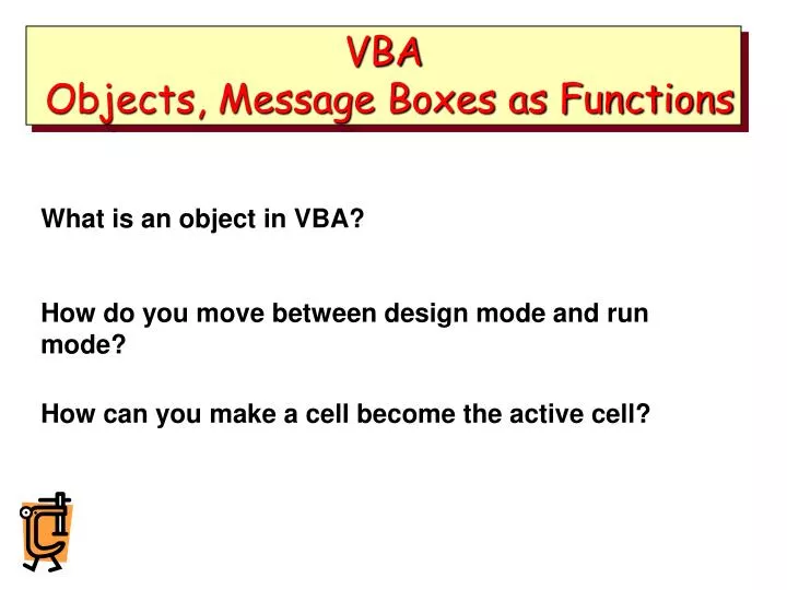 vba objects message boxes as functions