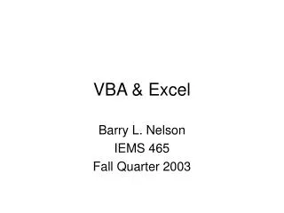 VBA &amp; Excel