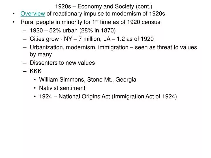 1920s economy and society cont