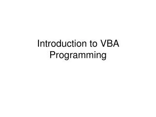 Introduction to VBA Programming