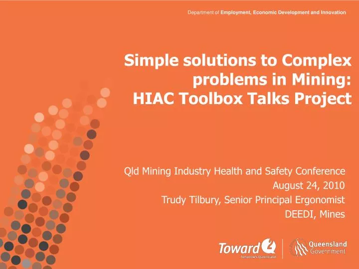 simple solutions to complex problems in mining hiac toolbox talks project
