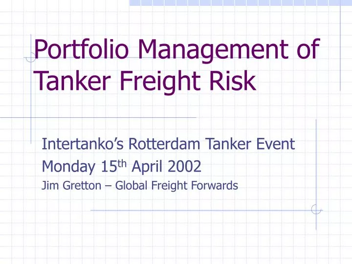 portfolio management of tanker freight risk