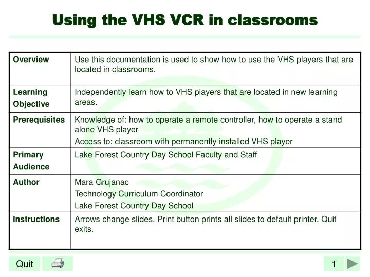 using the vhs vcr in classrooms