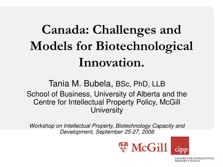 canada challenges and models for biotechnological innovation