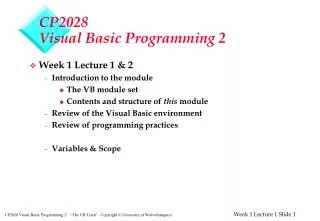 CP2028 Visual Basic Programming 2