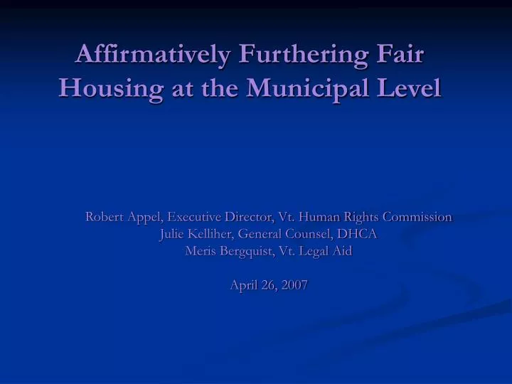 affirmatively furthering fair housing at the municipal level
