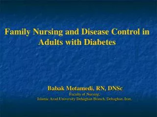Family Nursing and Disease Control in Adults with Diabetes