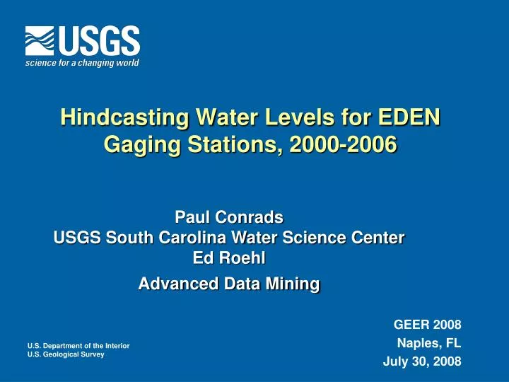 hindcasting water levels for eden gaging stations 2000 2006