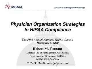 Robert M. Tennant Medical Group Management Association Department of Government Affairs