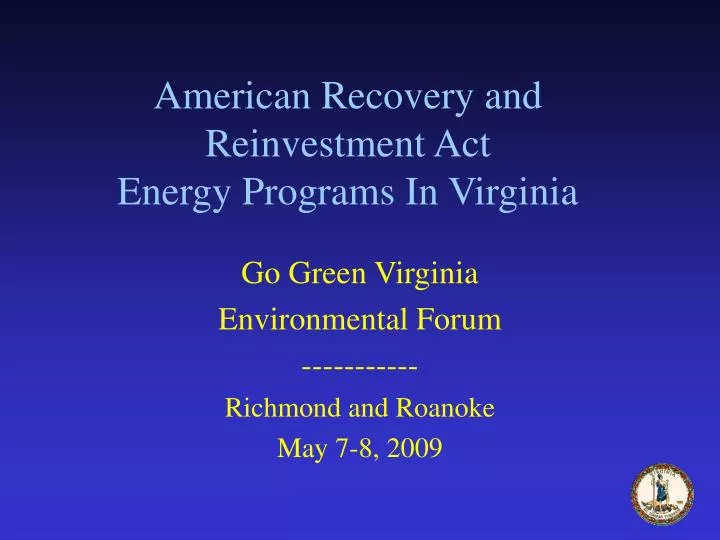 american recovery and reinvestment act energy programs in virginia