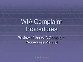 WIA Complaint Procedures
