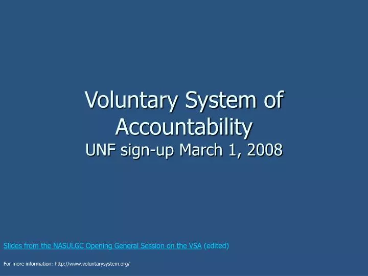 voluntary system of accountability unf sign up march 1 2008