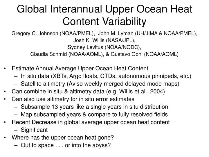 global interannual upper ocean heat content variability