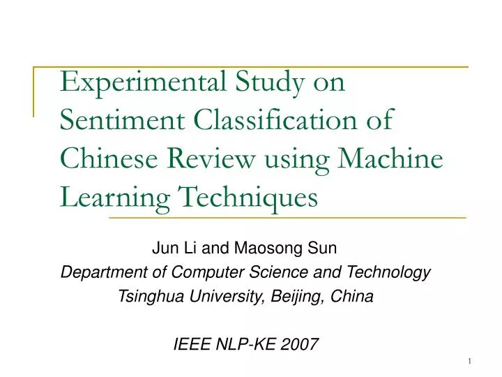 experimental study on sentiment classification of chinese review using machine learning techniques