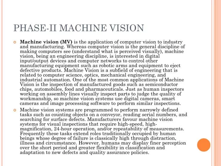 phase ii machine vision