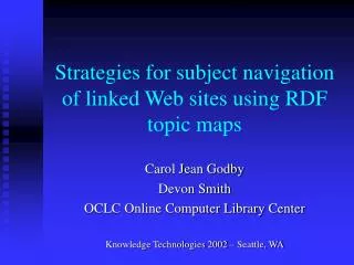 Strategies for subject navigation of linked Web sites using RDF topic maps