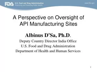 A Perspective on Oversight of API Manufacturing Sites