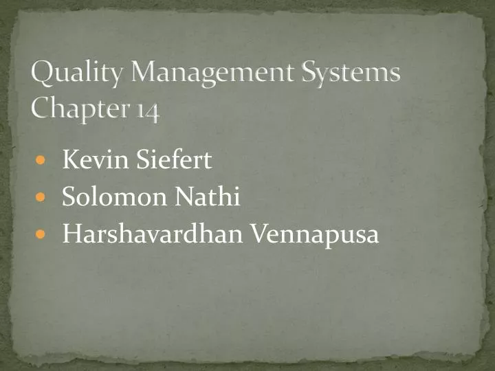 quality management systems chapter 14