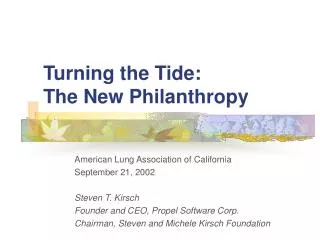 Turning the Tide: The New Philanthropy