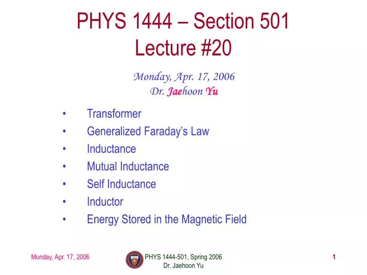 phys 1444 section 501 lecture 20