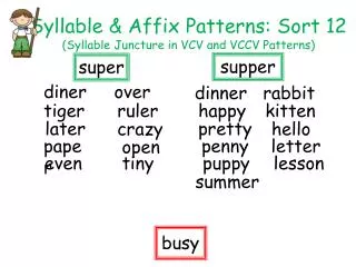 Syllable &amp; Affix Patterns: Sort 12 (Syllable Juncture in VCV and VCCV Patterns)